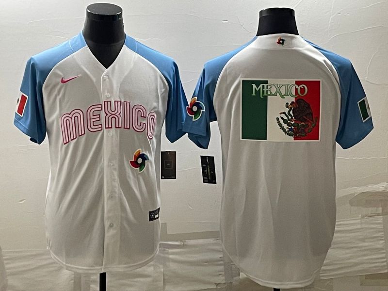 Men 2023 World Cub Mexico Blank White blue Nike MLB Jersey8